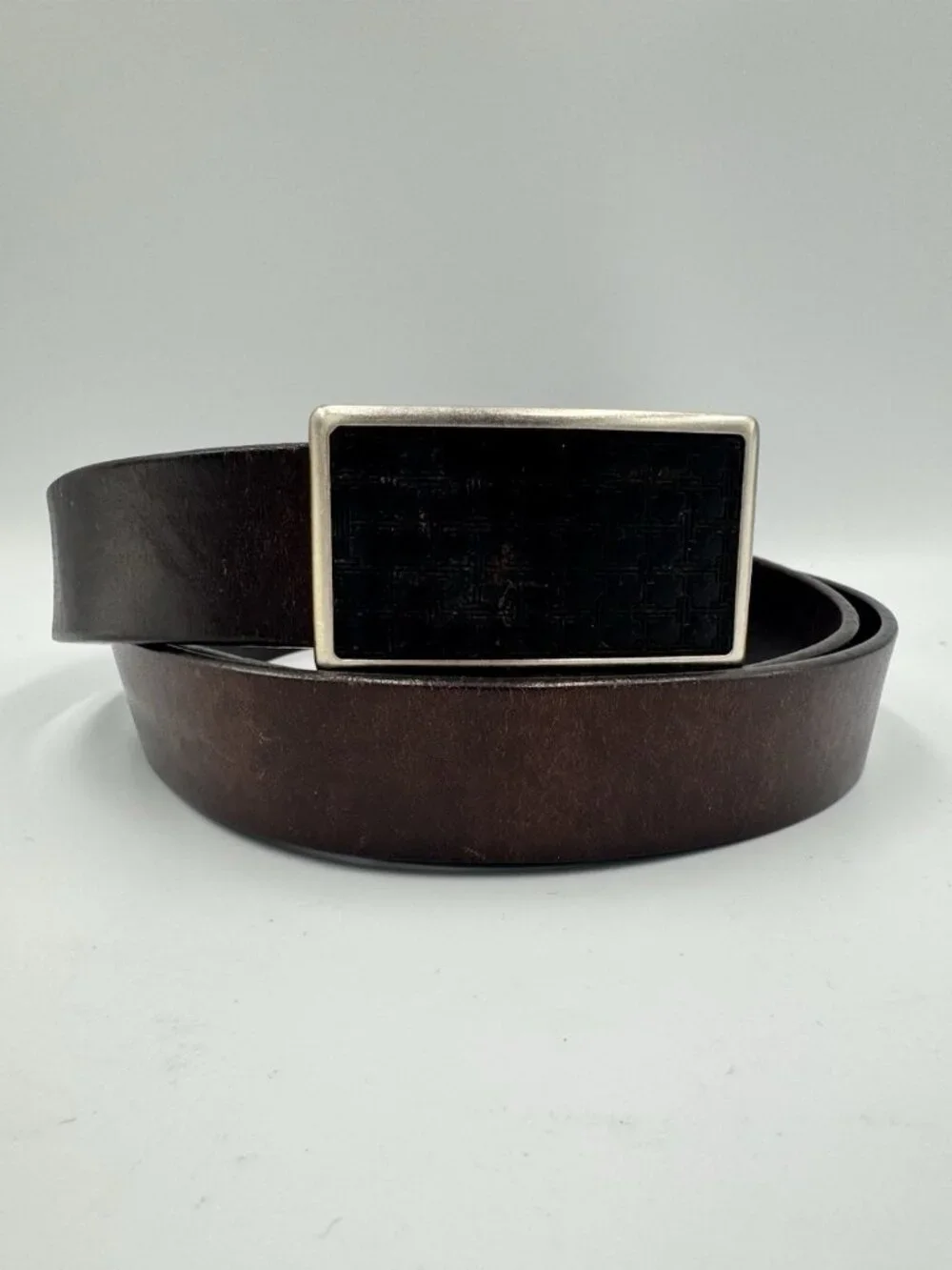 Tumi Vintage Brown Leather Dress Belt Plaque Buckle